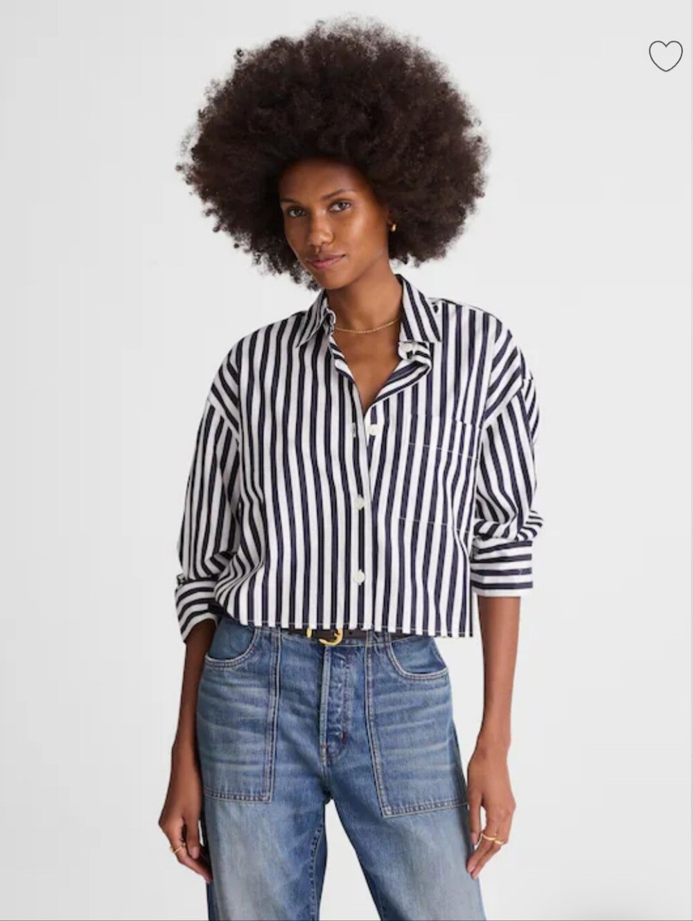 Madewell Straight-Hem Shirt Classic Navy Sz M $98 Stripped Croped